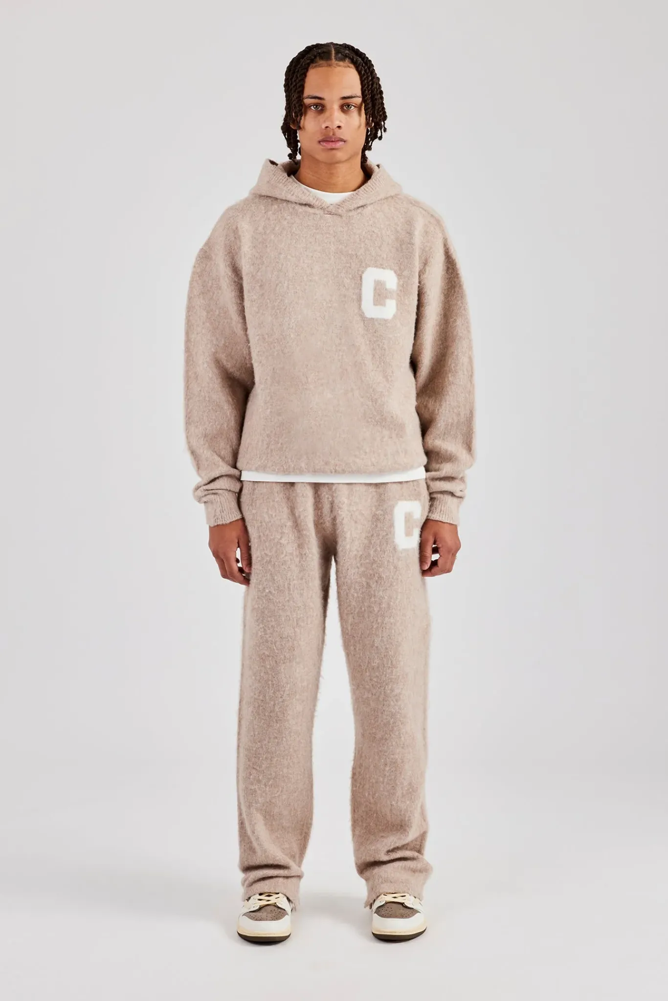 CLO-BOT-TRO-KTW Brushed Knit Split Hem Knitted Jogger - Stone