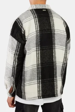 CLO-TOP-SHIR Brushed Lines Check Zip Overshirt - Black