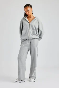 Women CLO-BOT-TRO C Embroidered Jogger - Grey Marl