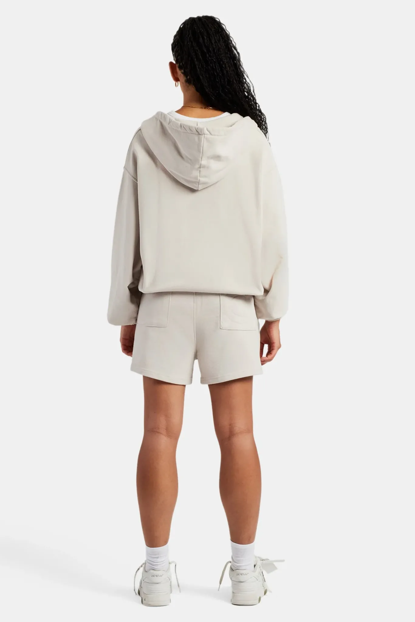 Women CLO-SET C Embroidered Zip Through Hoodie & Short Set - Stone