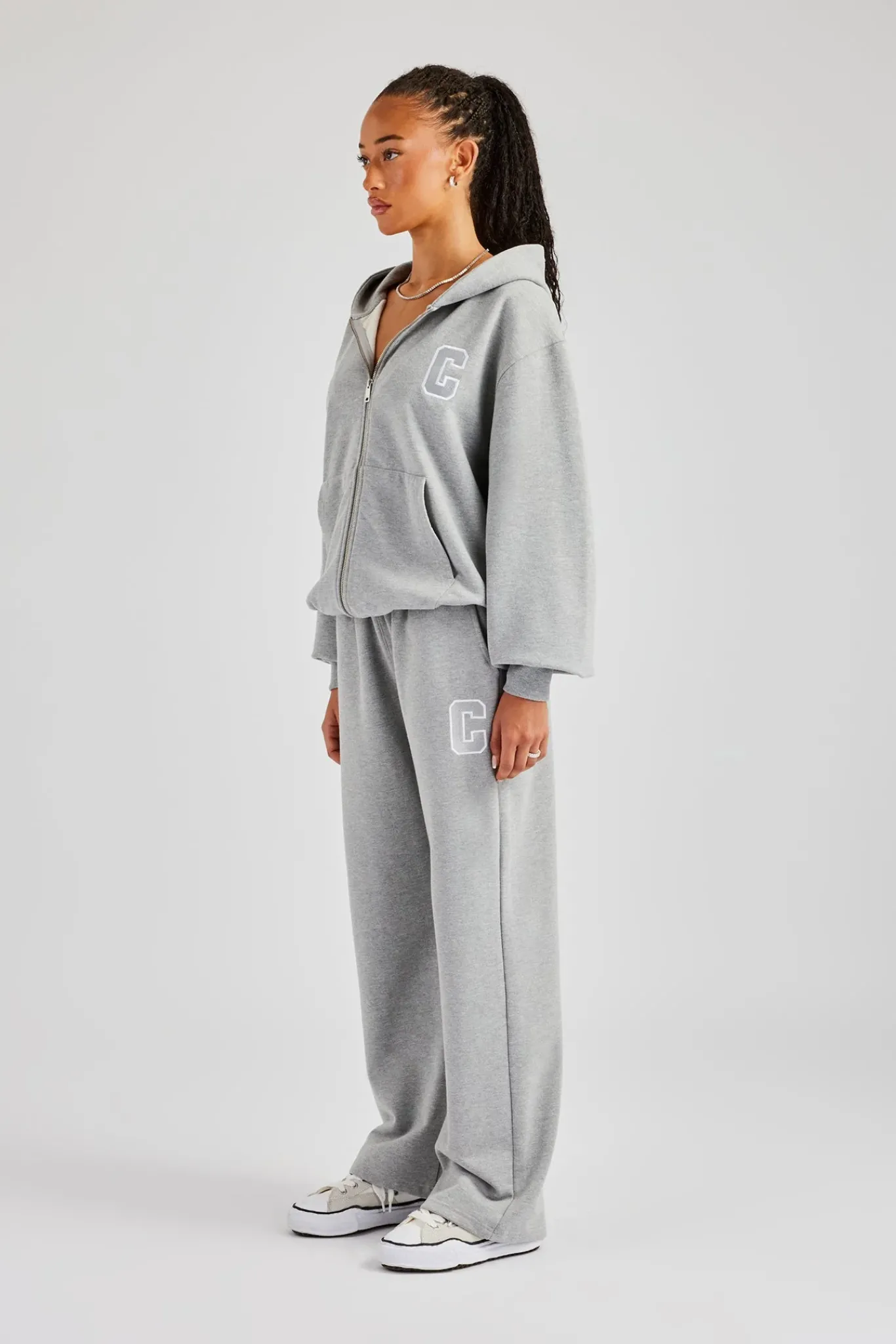 Women CLO-SET C Embroidered Zip Through Tracksuit - Grey Marl