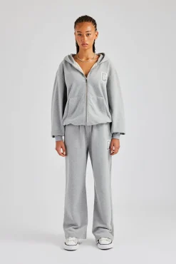 Women CLO-SET C Embroidered Zip Through Tracksuit - Grey Marl