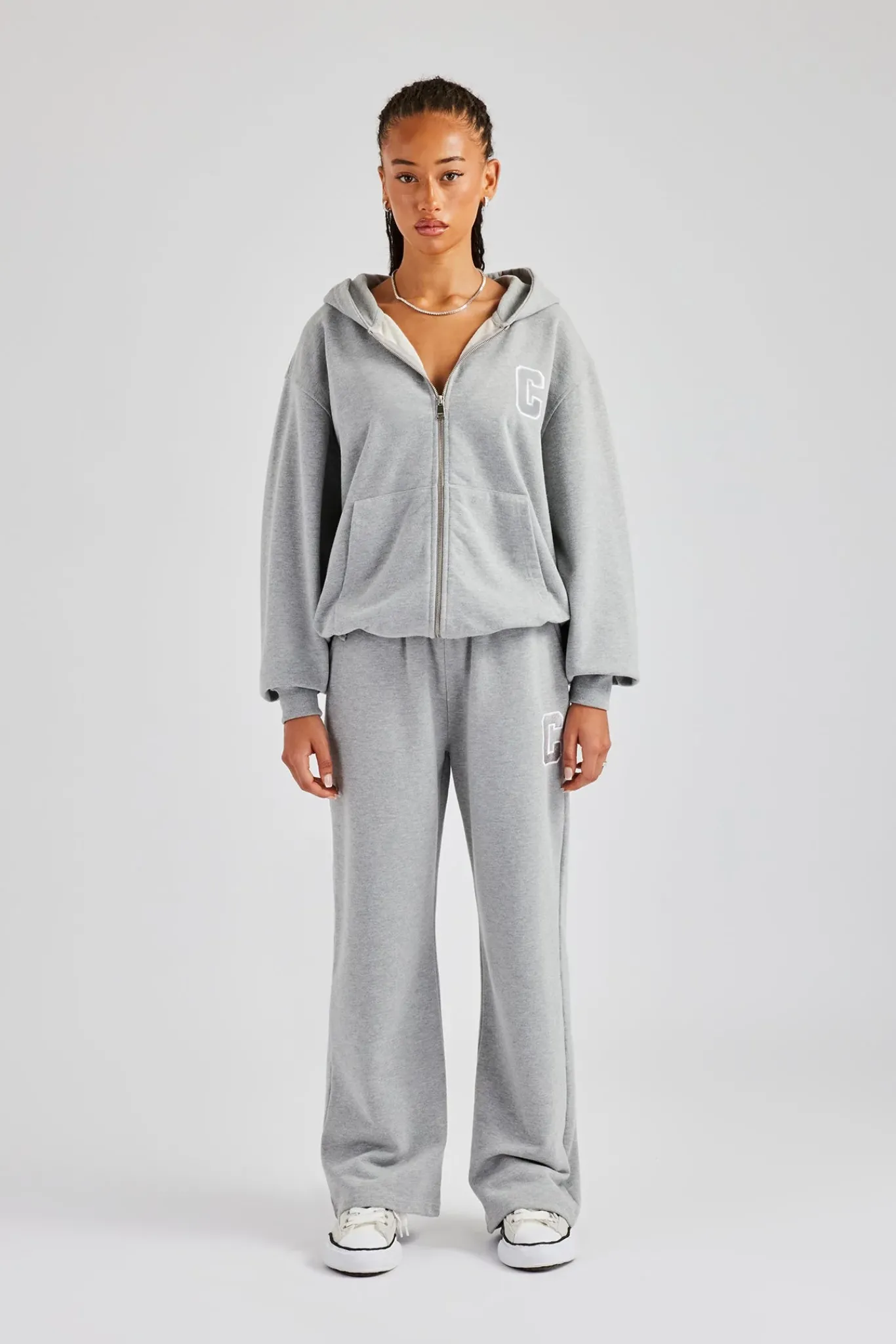 Women CLO-SET C Embroidered Zip Through Tracksuit - Grey Marl