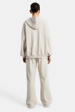 Women CLO-TOP-HS-HOOD C Embroidered Zip Through Hoodie - Stone