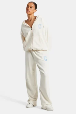 Women CLO-TOP-HS-HOOD C Embroidered Zip Through Hoodie - Off White