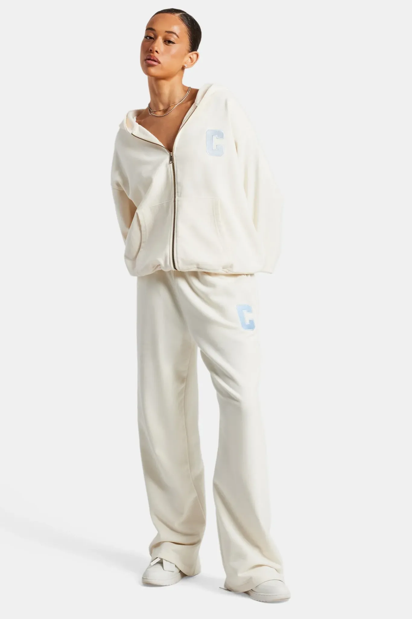 Women CLO-SET C Embroidered Zip Through Tracksuit - Off White