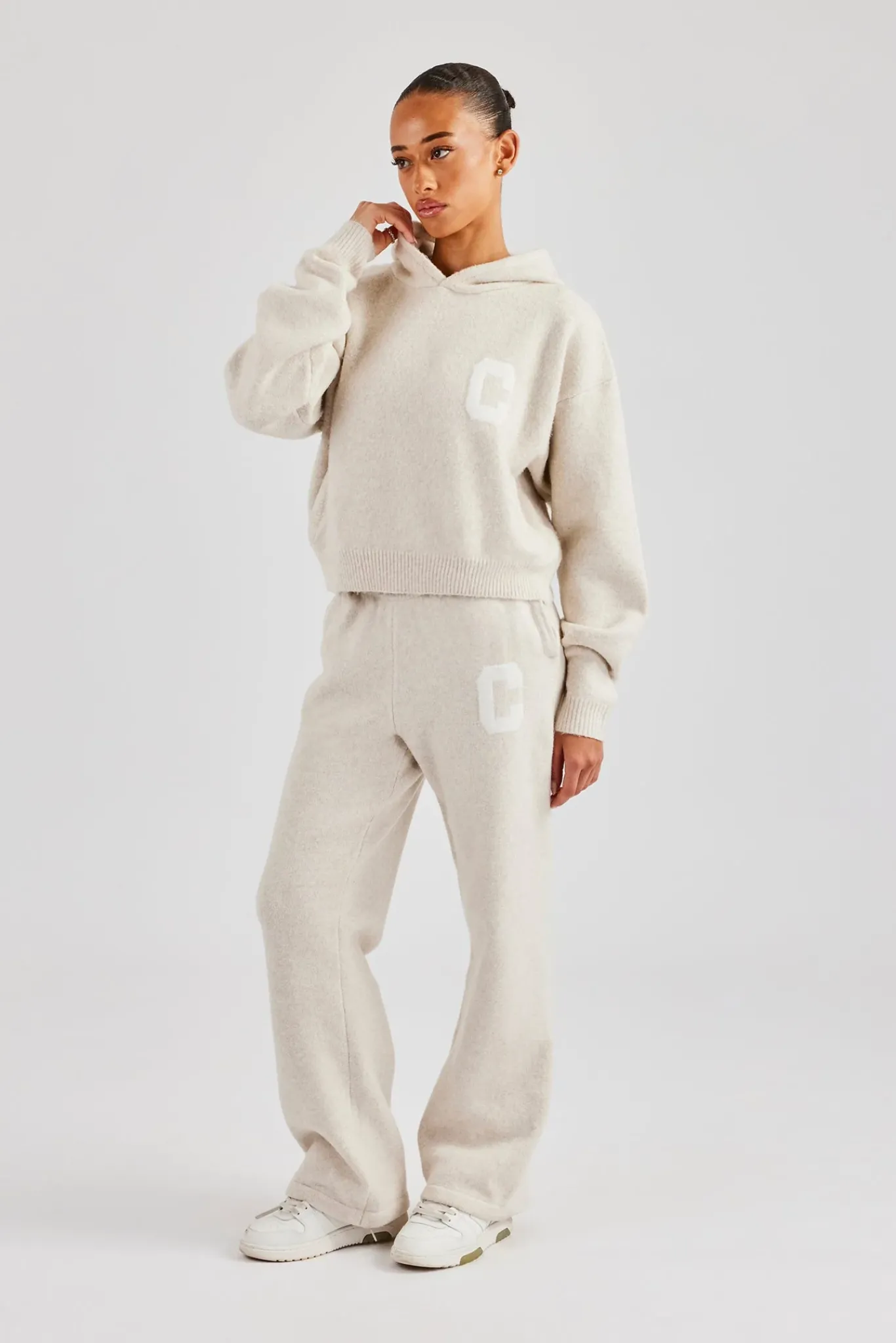 Women CLO-SET-KTW C Knitted Hooded Tracksuit - Oatmeal