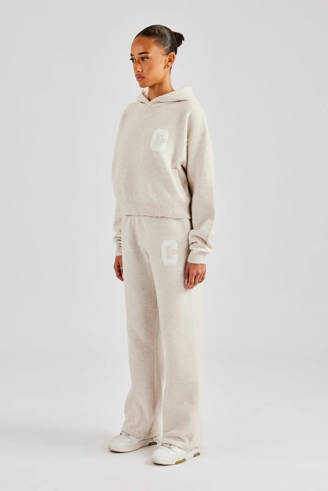 Women CLO-SET-KTW C Knitted Hooded Tracksuit - Oatmeal