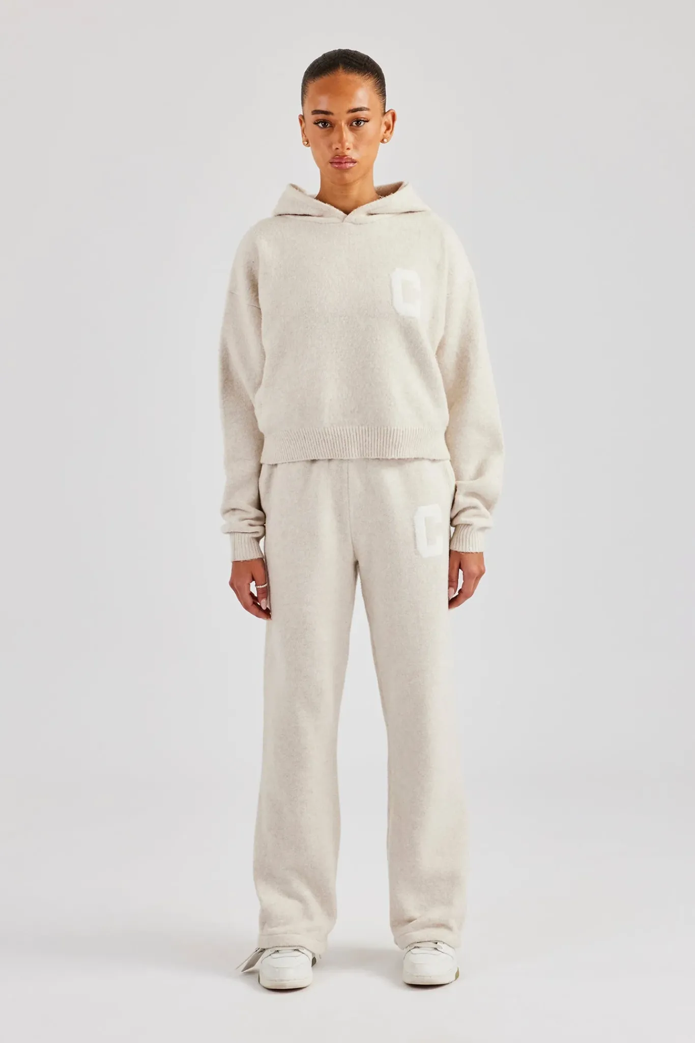 Women CLO-SET-KTW C Knitted Hooded Tracksuit - Oatmeal