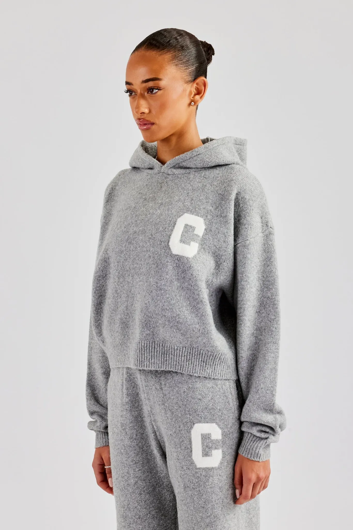 Women CLO-TOP-HS-HOOD-KTW C Knitted Hoodie - Grey
