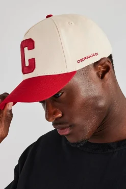 Women CLO-ACC C Red Embroidered Hat - Off White