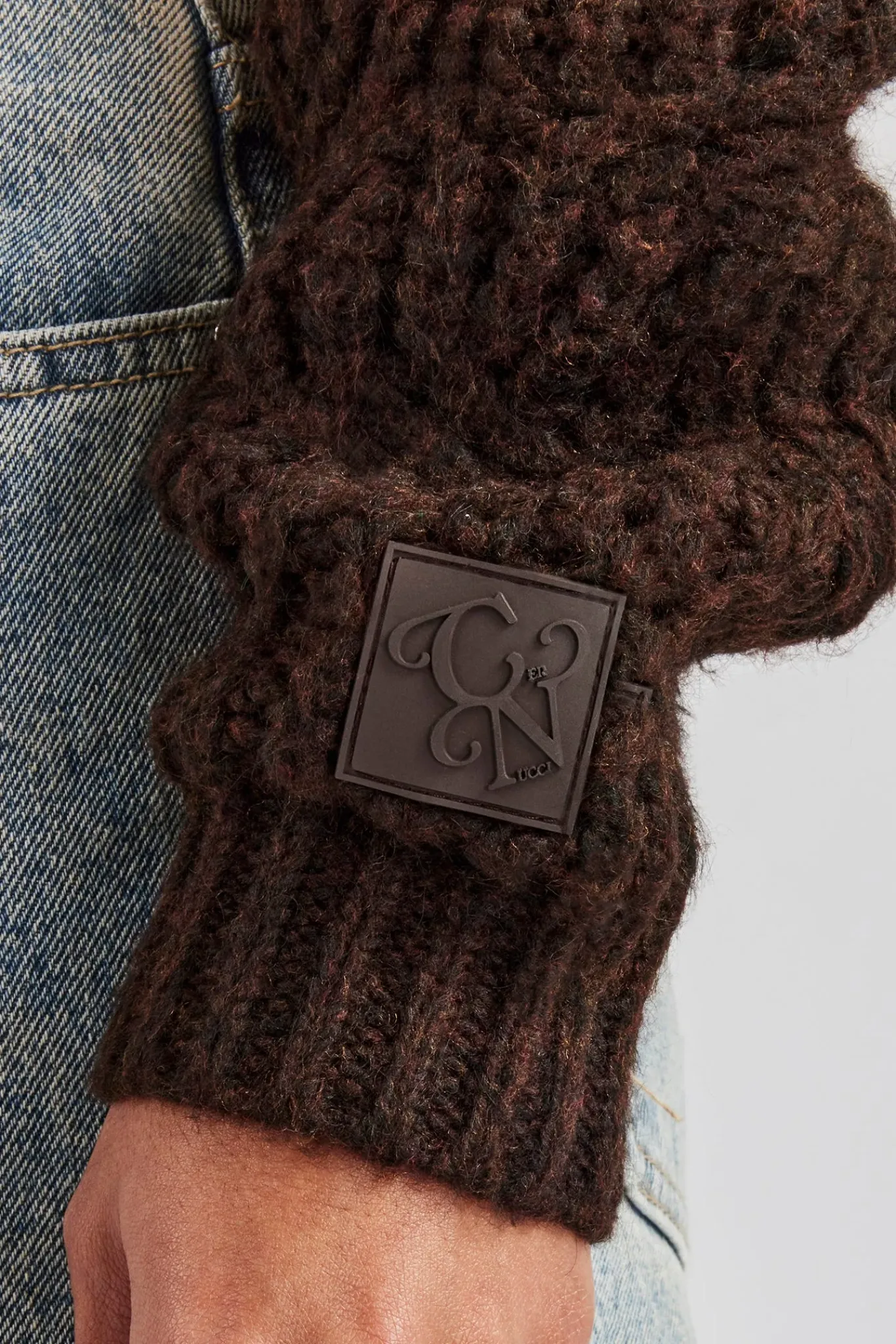 Women CLO-TOP-HS-HOOD-KTW Cable Knit Embroidered Cardigan - Chocolate