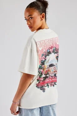 Women CLO-TOP-TEE Caravan Graphic Oversized T-Shirt - Off White
