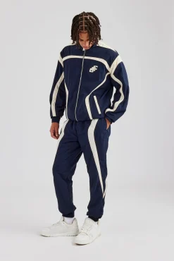 CLO-SET CCC Nylon Zip Through Tracksuit - Navy Blue
