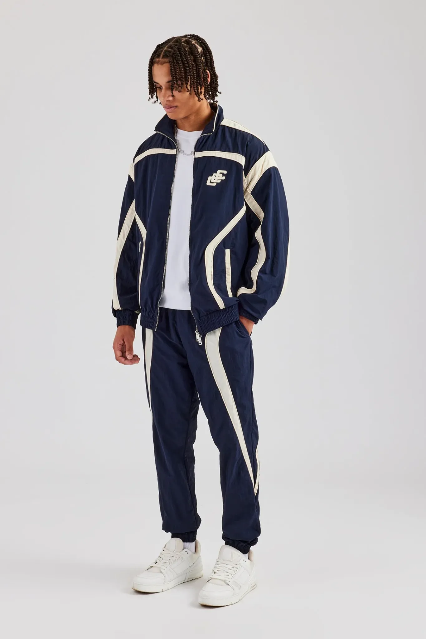 CLO-SET CCC Nylon Zip Through Tracksuit - Navy Blue