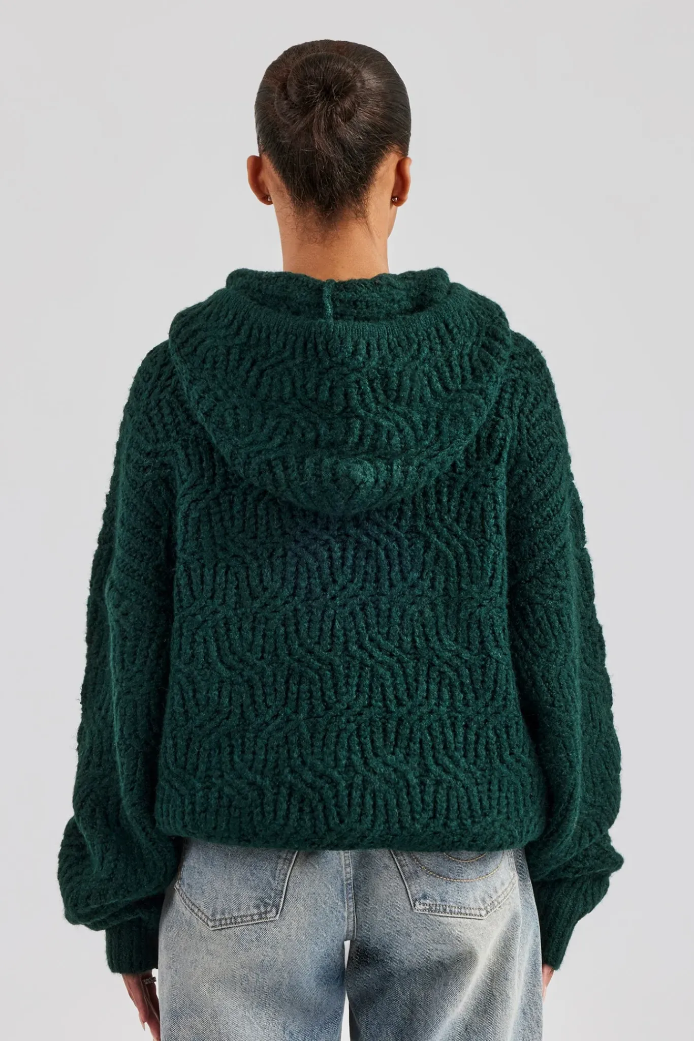 Women CLO-TOP-HS-HOOD-KTW CCC Spliced Cable Knit Hoodie - Forest Green