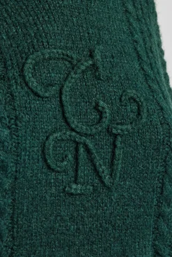 Women CLO-TOP-HS-HOOD-KTW CCC Spliced Cable Knit Hoodie - Forest Green
