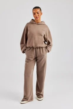 Women CLO-SET Cernucci Boxy Hoodie & Wide Leg Jogger - Taupe