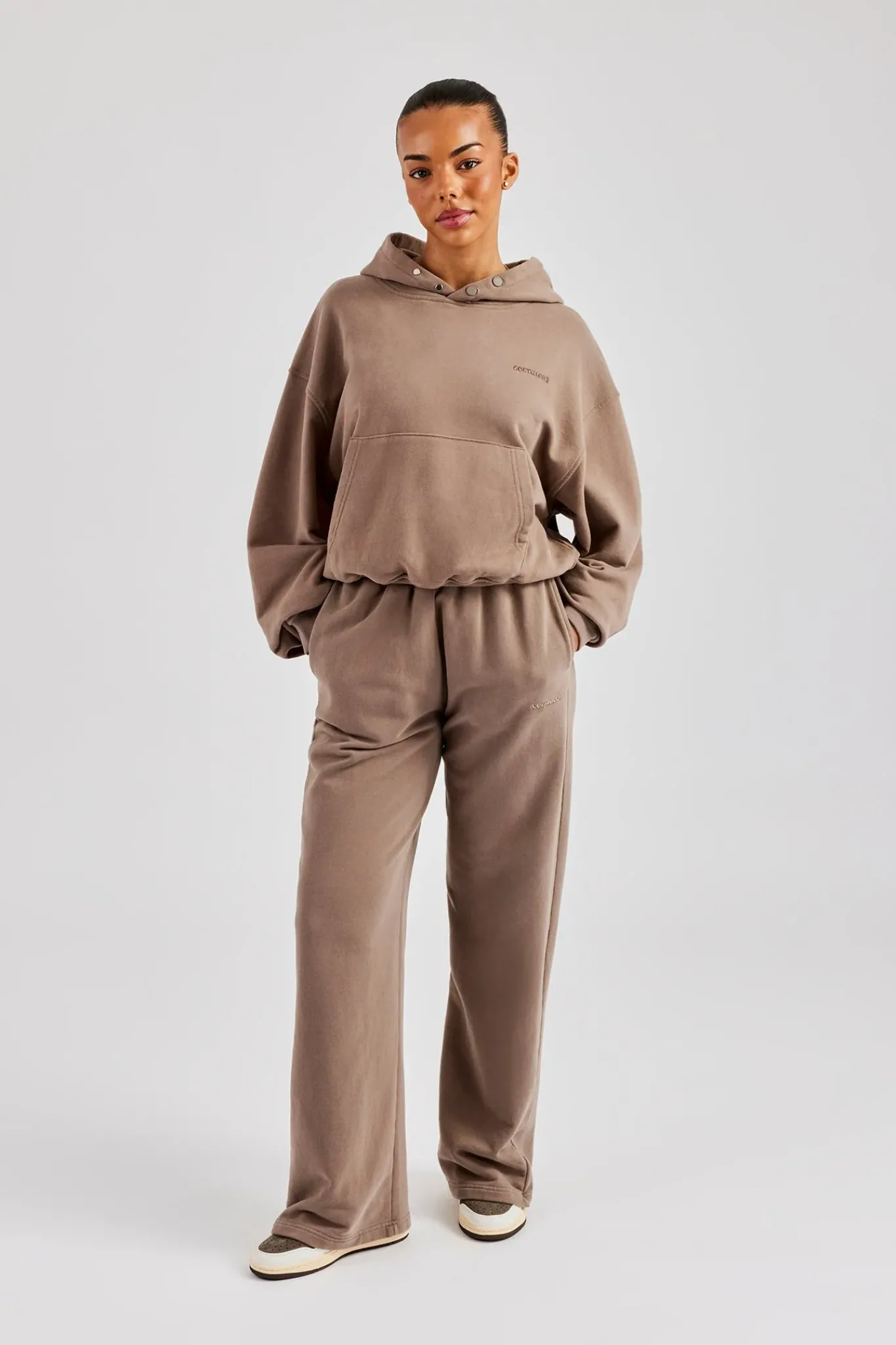 Women CLO-SET Cernucci Boxy Hoodie & Wide Leg Jogger - Taupe