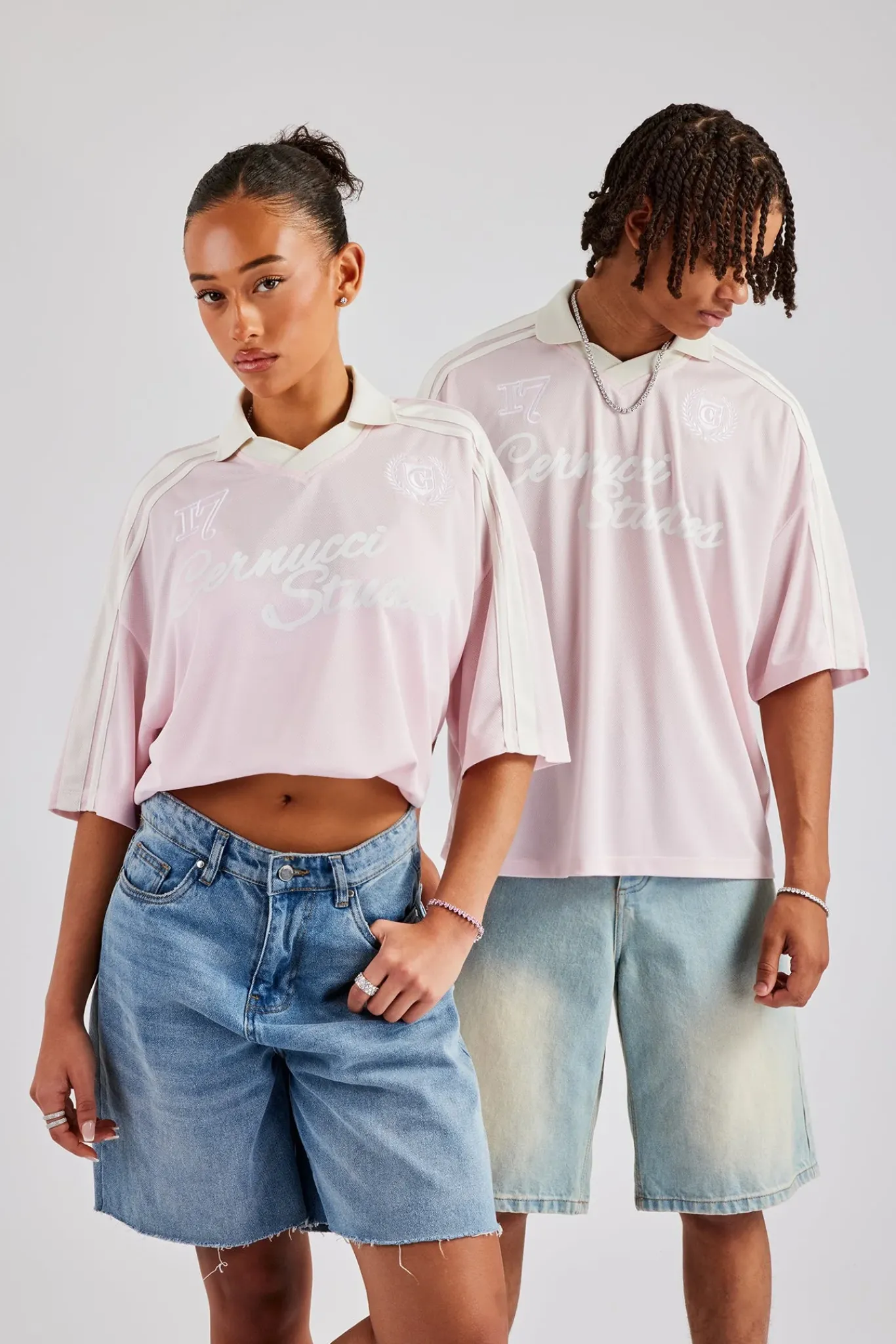 Women CLO-TOP-TEE Cernucci Contrast Football Top - Pink