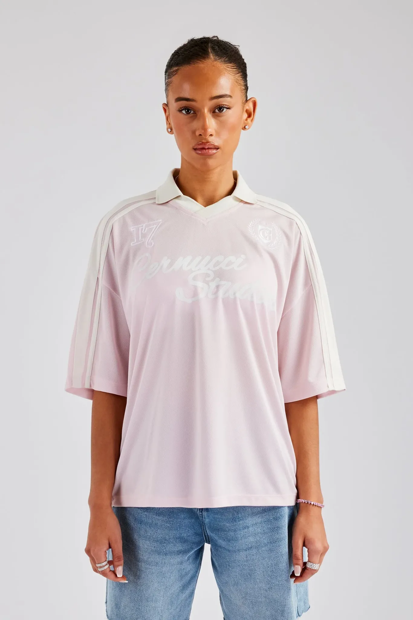 Women CLO-TOP-TEE Cernucci Contrast Football Top - Pink