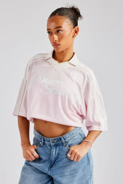 Women CLO-TOP-TEE Cernucci Contrast Football Top - Pink