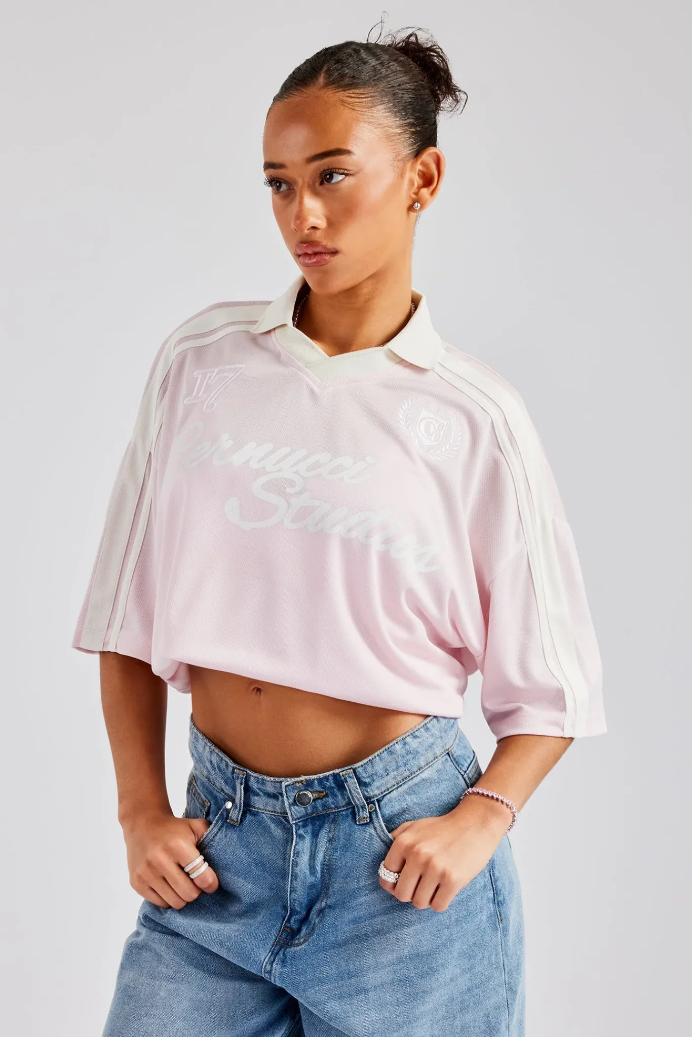 Women CLO-TOP-TEE Cernucci Contrast Football Top - Pink