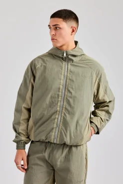 CLO-TOP-OUT Cernucci Contrast Panel Nylon Track Top - Khaki