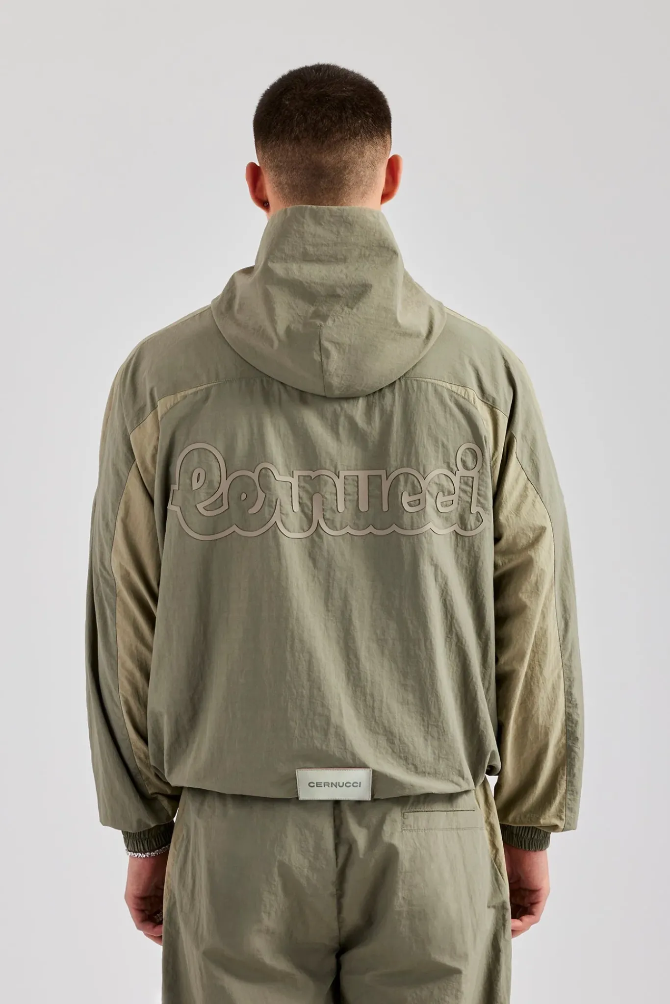 CLO-TOP-OUT Cernucci Contrast Panel Nylon Track Top - Khaki