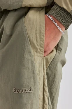 CLO-BOT-TRO Cernucci Contrast Panel Nylon Track Pant - Khaki