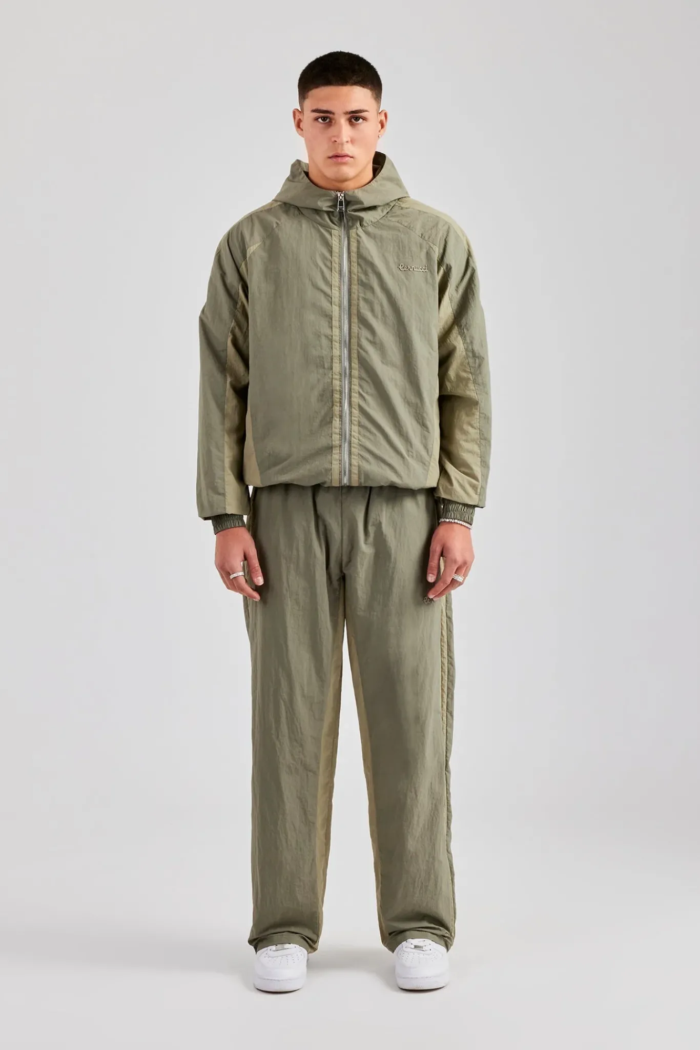 CLO-SET Cernucci Contrast Panel Nylon Tracksuit - Khaki