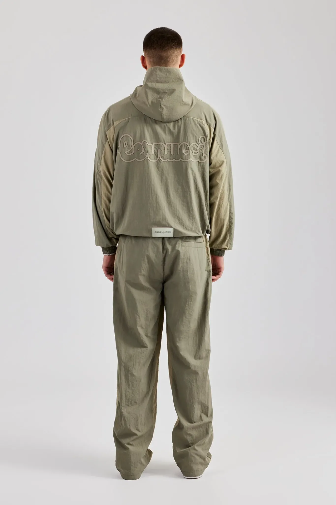 CLO-SET Cernucci Contrast Panel Nylon Tracksuit - Khaki