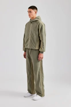 CLO-SET Cernucci Contrast Panel Nylon Tracksuit - Khaki