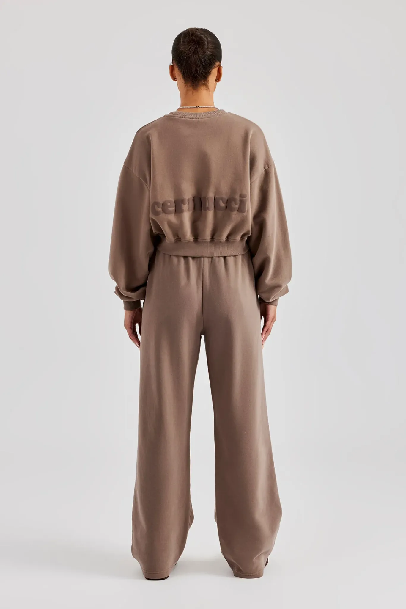 Women CLO-SET Cernucci Cropped Hoodie & Wide Leg Jogger - Taupe