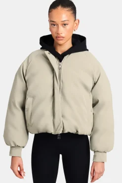 Women CLO-TOP-OUT Cernucci Cropped PU Puffer Bomber Jacket - Sage