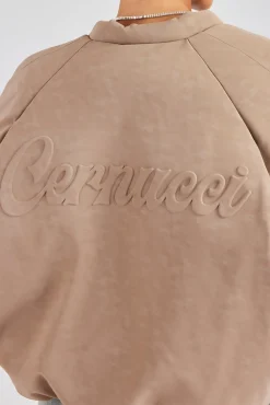 Women CLO-TOP-OUT Cernucci Cropped PU Puffer Bomber Jacket - Taupe