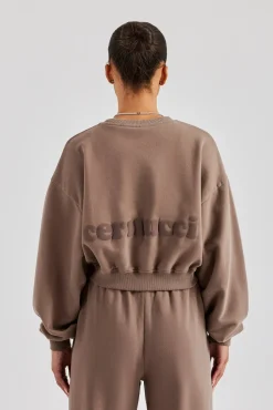 Women CLO-TOP-HS-SWE Cernucci Cropped Sweatshirt - Taupe