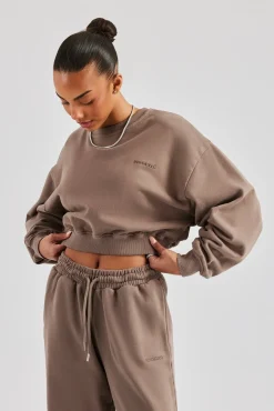 Women CLO-TOP-HS-SWE Cernucci Cropped Sweatshirt - Taupe