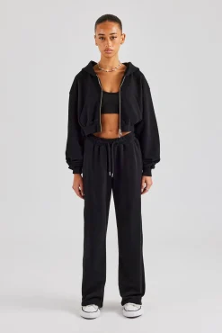 Women CLO-SET Cernucci Cropped Zip Through Hoodie & Wide Leg Jogger - Black