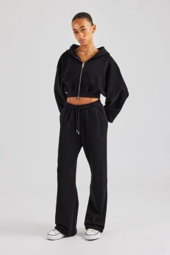 Women CLO-SET Cernucci Cropped Zip Through Hoodie & Wide Leg Jogger - Black