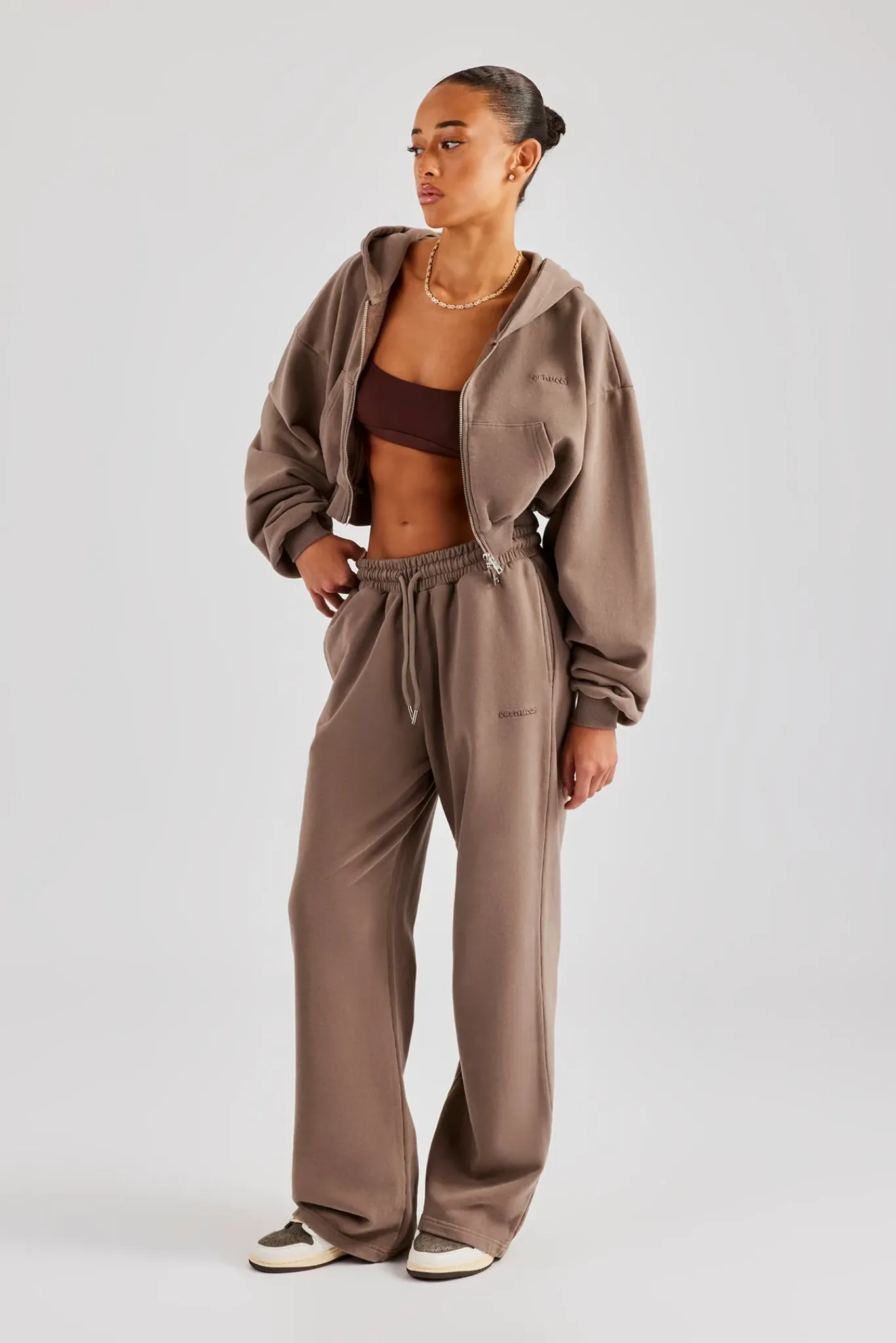 Women CLO-SET Cernucci Cropped Zip Through Tracksuit - Taupe