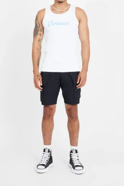 CLO-TOP-TEE Cernucci Embroidered Muscle Fit Vest - White & Blue