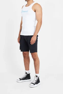 CLO-TOP-TEE Cernucci Embroidered Muscle Fit Vest - White & Blue