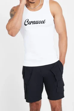 CLO-TOP-TEE Cernucci Embroidered Muscle Fit Vest - White