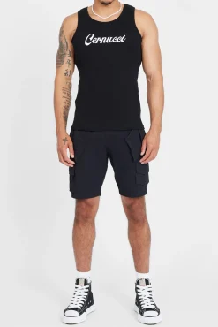 CLO-TOP-TEE Cernucci Embroidered Muscle Fit Vest - Black