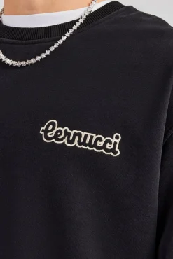 CLO-TOP-HS-SWE Cernucci Embroidered Oversized Sweatshirt - Black