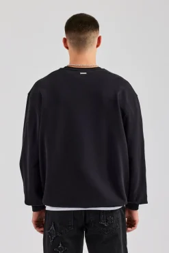 CLO-TOP-HS-SWE Cernucci Embroidered Oversized Sweatshirt - Black