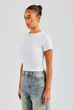 Women CLO-TOP-TEE Cernucci Embroidered Rib Baby Tee - White