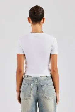 Women CLO-TOP-TEE Cernucci Embroidered Rib Baby Tee - White
