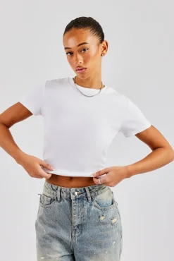 Women CLO-TOP-TEE Cernucci Embroidered Rib Baby Tee - White